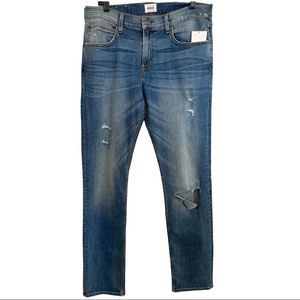 Hudson Blue Wash Blake Slim Straight Leg Distressed Jeans Size 34